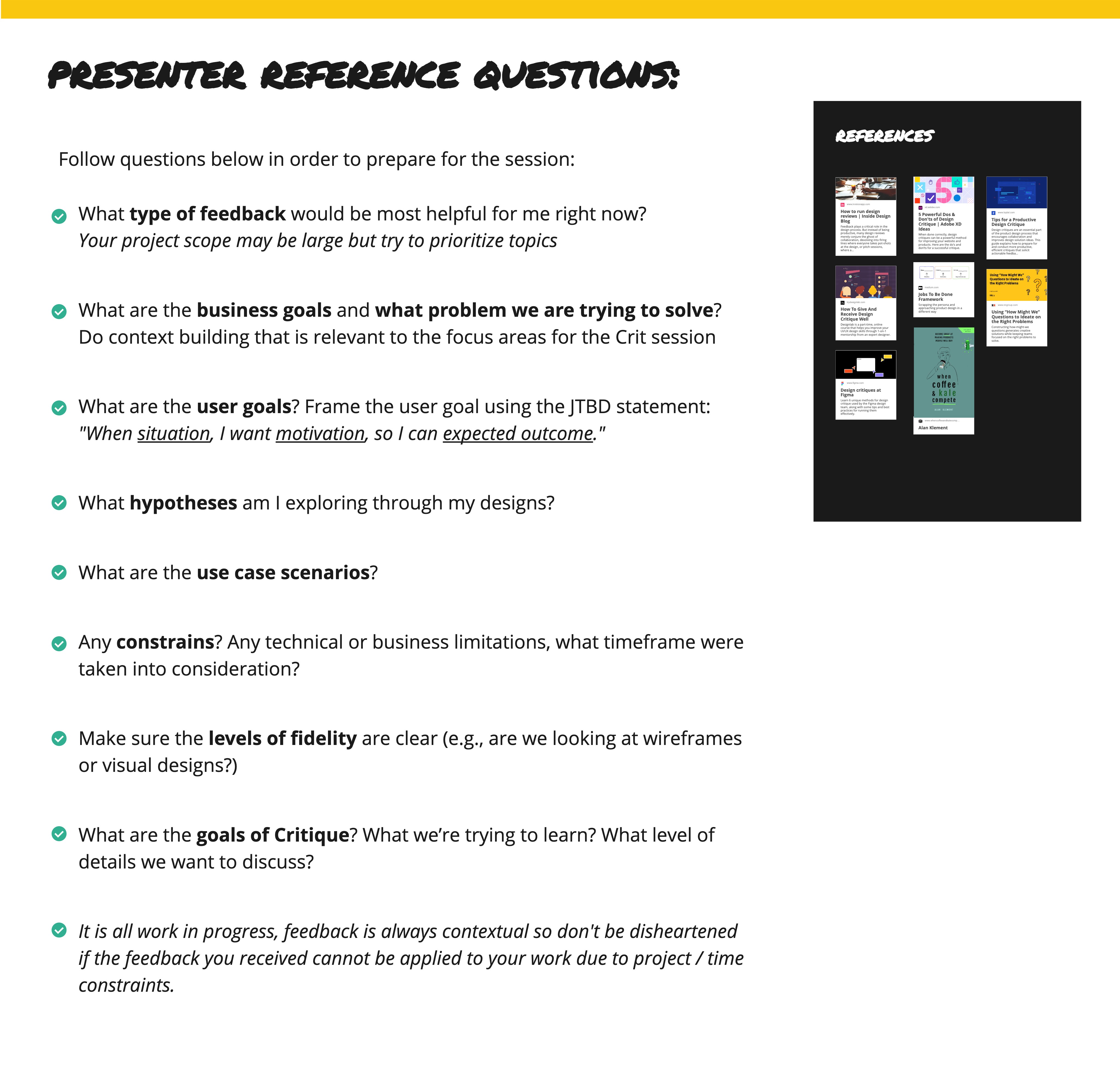 List of feedback guidelines